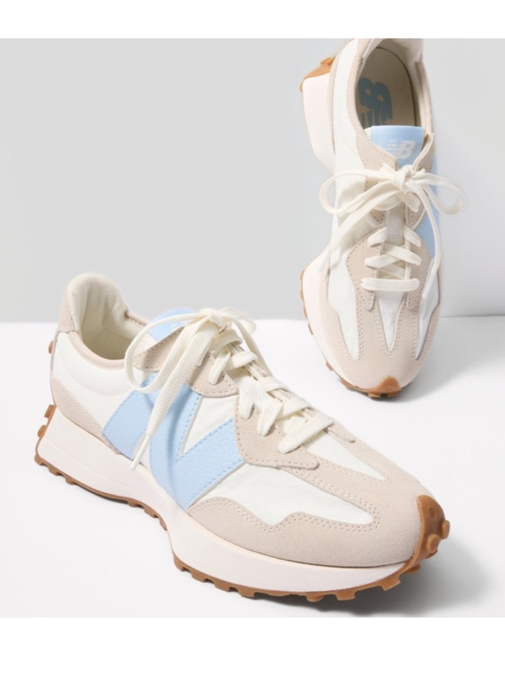 New Balance 327 Sneakers - Timberwolf White and Blue - Sz 7 - Womens